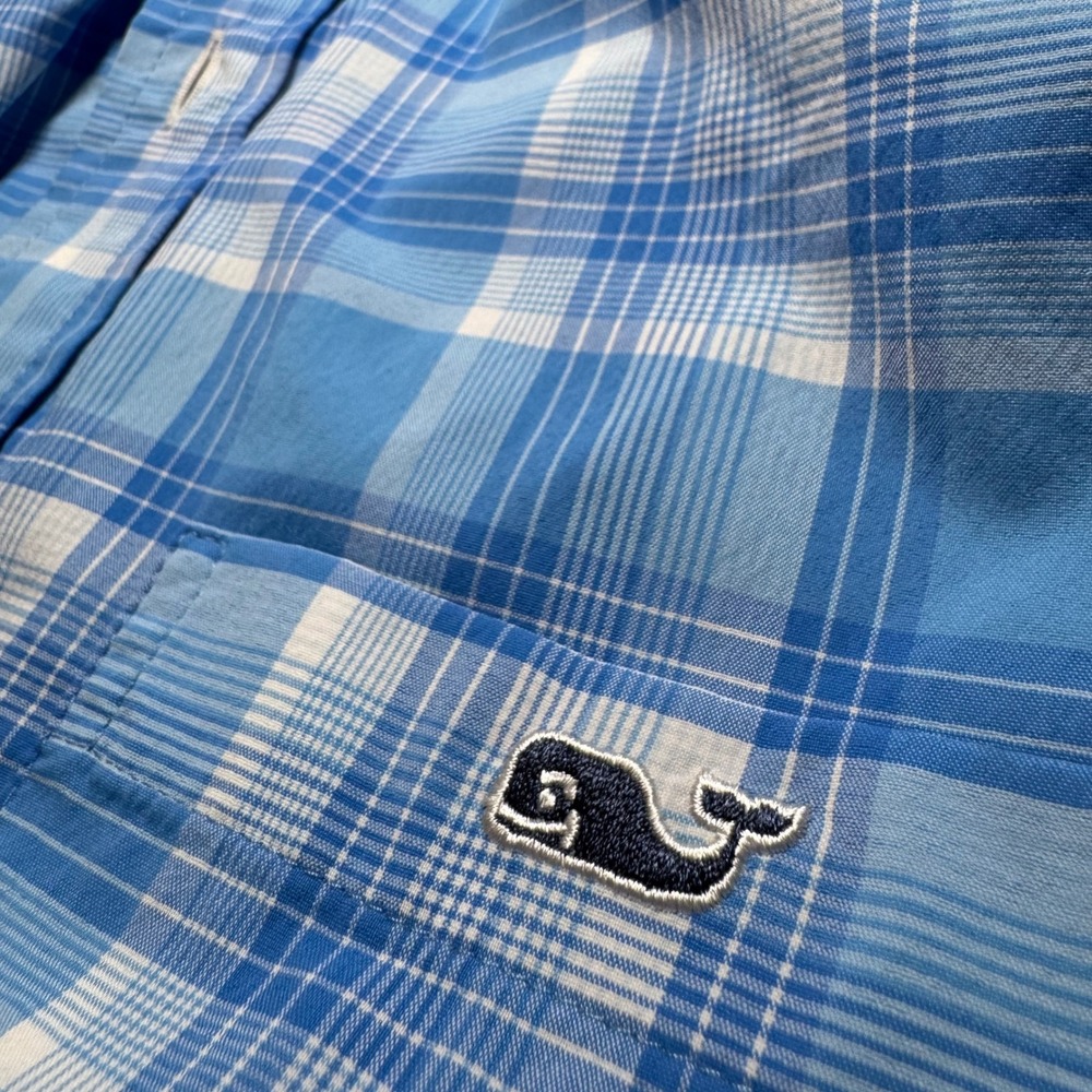 Vineyard Vines Shirt On The Go Small Plaid Button Down Shirt Blue Performance - Picture 5 of 9
